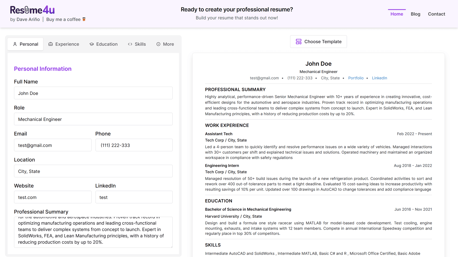 Resume4u screenshot